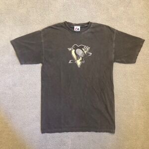 Vintage Faded Majestic Pittsburgh Penguins NHL Graphic T-Shirt Hockey Size Med